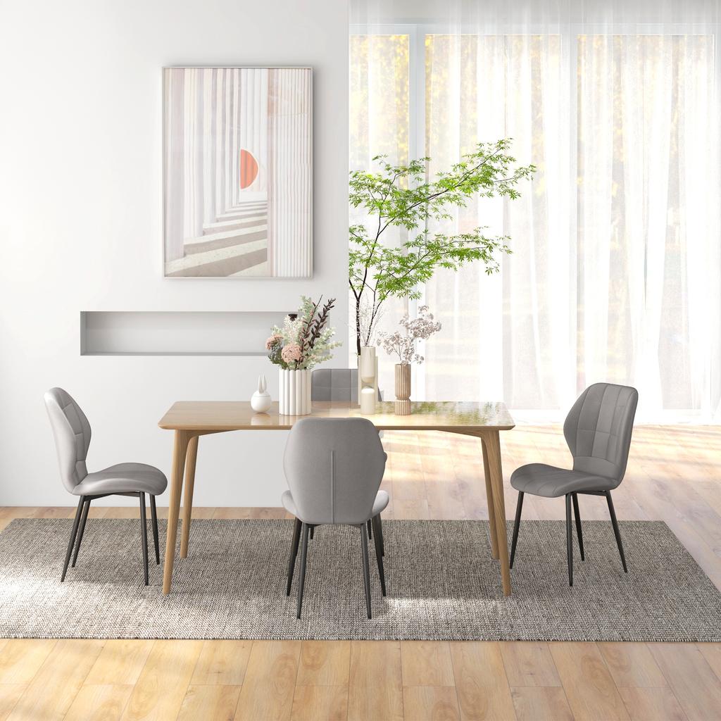 Set of 4 Modern Dining Chairs for Kitchen and Living Room with Flannel Upholstery, Grey