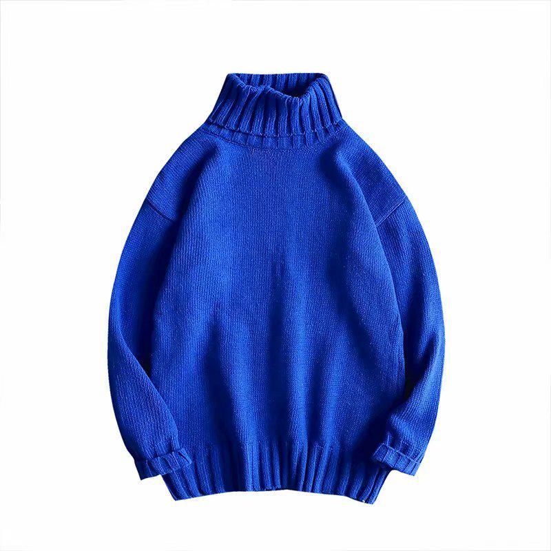 Men's Solid Color Slim Mid-Neck Sweater - Knitted Turtleneck for Autumn/Winter