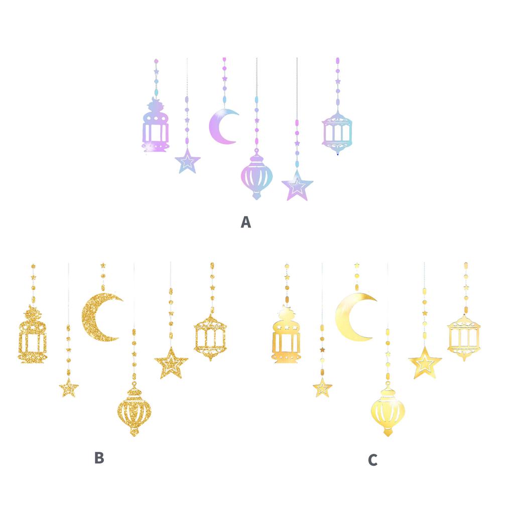 6Pcs Eid Mubarak Islamic Muslims Party Supplies Glittering Banners Star Moon Hanging Ornaments Ramadans Festival Decors