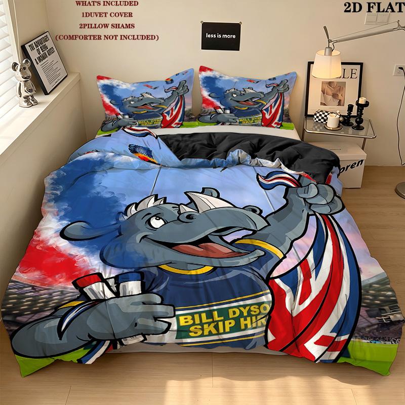 Leeds Rhinos Pattern Bedding Quilt Set Quilt Cover Pillowcase Home Birthday Gift(1 * duvet cover + 2 * pillowcase, without core)