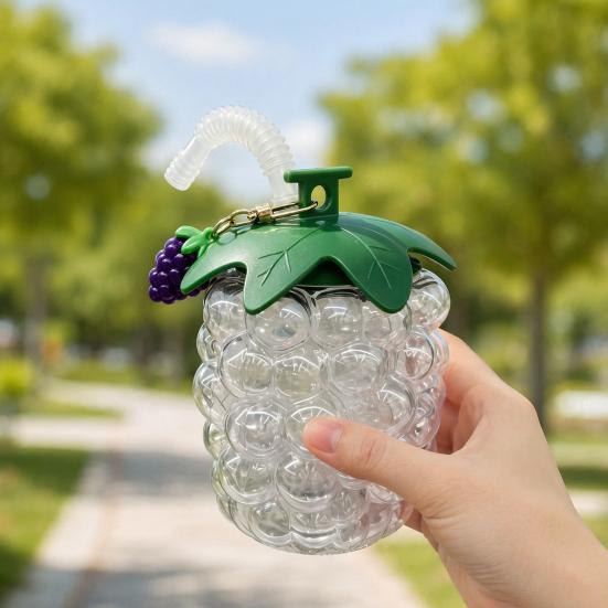 Стакан для воды с трубочкой, форма винограда, пластиковый стакан для питья большой емкости, прозрачная бутылка для воды для активного отдыха, офиса, учебы