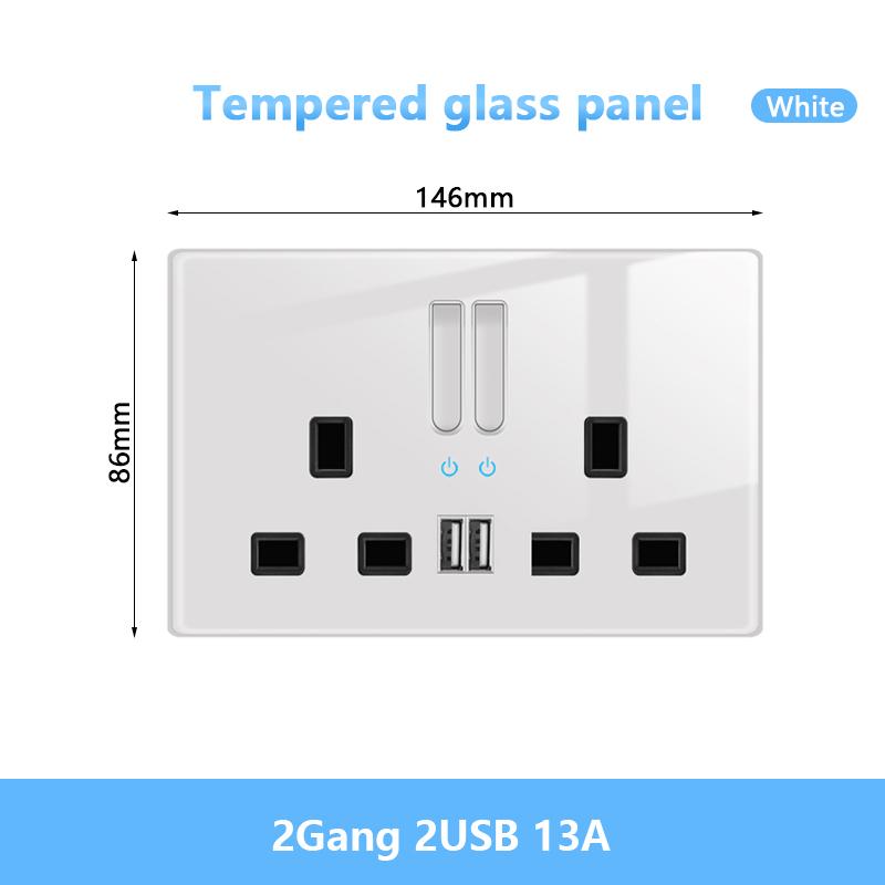Белый светодиодный индикаторный световой выключатель Панель стеклянная клавиша пианино Самовосстанавливающийся настенный выключатель розетка, UK FR EU Универсальная электрическая розетка USB