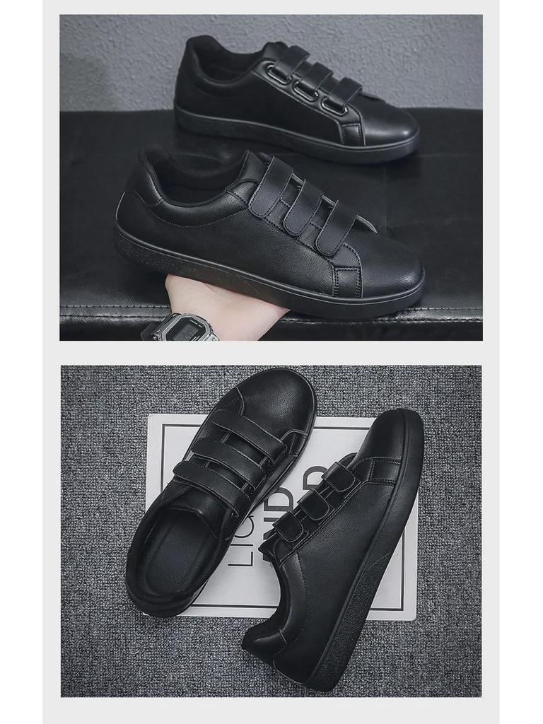 Men's 2024 Fashion Velcro White Casual Leather Sneakers