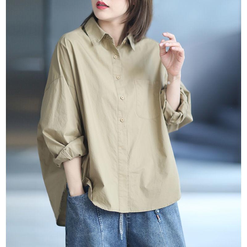 Spring Loose Casual Solid Color Casual Women Shirts 3D Cut Ladies Autumn Long Sleeve Tops