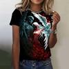 Summer Round Neck 3D Rose Skull Pattern Printed Top Fashionable Casual Short Sleeved Women's T-shirts