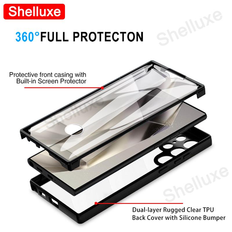 360 Полная защита корпуса Прозрачный чехол Shelluxe для Samsung Galaxy S25 S24 S23 Ultra S22 Plus S21 FE Силиконовая двусторонняя крышка