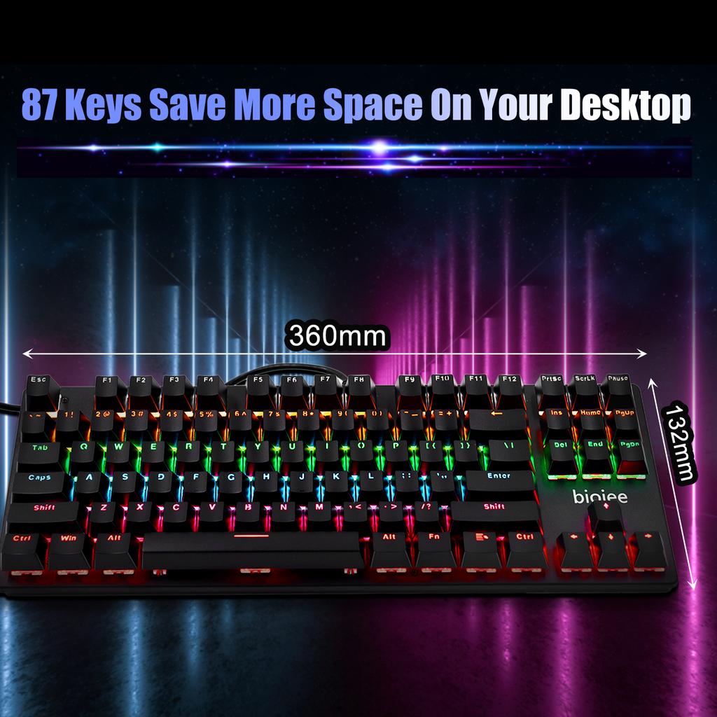 Biojee Wired 87Key Mechanical Gaming Keyboard Rainbow Backlit Keyboard For Windows PC Laptop for