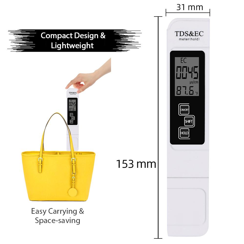3 in 1 Water Quality Tester Digital Meter Water Quality Analyzer Detector TDS  EC  Temperature 5Mins Auto Shut Down