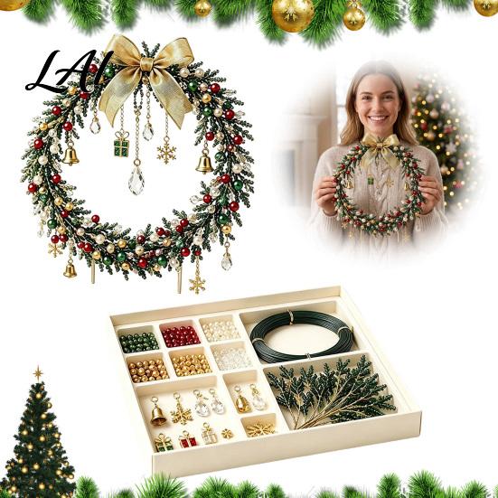 DIY Ornament Making Supplies Beaded Christmas Craft Kit Holiday Wreath Kit with Colorful Beads Crafting Accessories & Charms Seasonal Bead