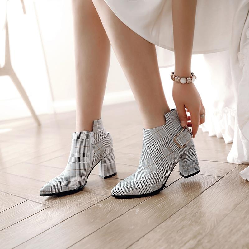 Women's High Heel Short Boots Autumn and Winter New Pointed Thick Heel Large Women's Shoes