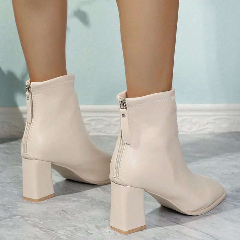 Fashion Elegant Square Toe Block Heel Ankle Boots for Women PU Leather Back Zipper Short Boots Woman Fashion High Heel Botas Mujer 2025