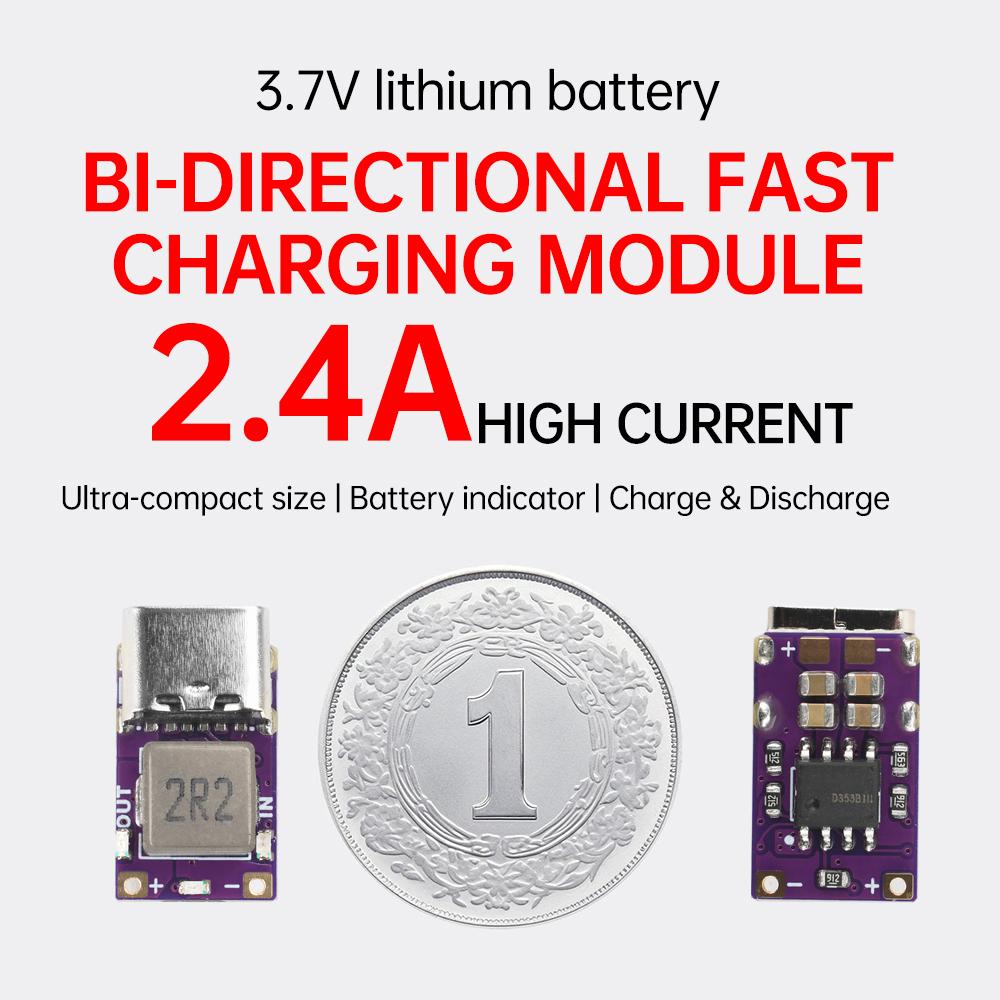 Мини модуль заряда/разряда DC 5V 2.4A для аккумулятора 18650 Li-ion, модуль питания, преобразователь Type C Boost Buck, плата питания