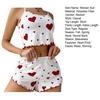 2 Pcs/Set Women Summer Pajamas Suit Adjustable Strap Sleeveless Heart Print Crop Top Shirring Edge High Waist Shorts Bedroom Sleepwear Set