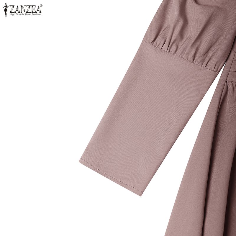 ZANZEA Мусульманское повседневное платье с круглым вырезом, длинным рукавом, свободного кроя, женское длинное платье