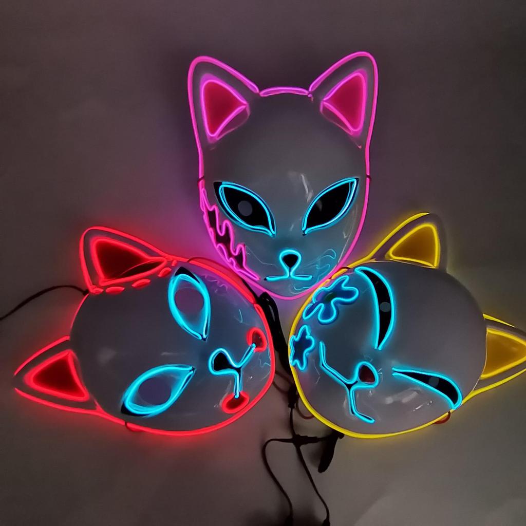 Halloween LED Luminous Demon Slayer Mask - Tanjiro & Sabito Cat Face Cosplay Mask