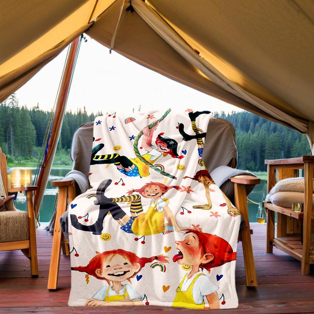 1pc Pippi Longstocking Adventure Outdoor Blanket Lightweight Flannel, Soft & Warm, All Season Use for Sofa, Outdoor, Camping, Living Room, Office