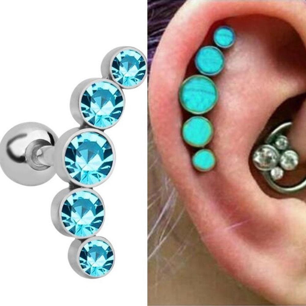 Punk Rock 16G Stainless Steel Bar Cartilage Helix Tragus Body Jewelry Stud Earrings Ear Piercing