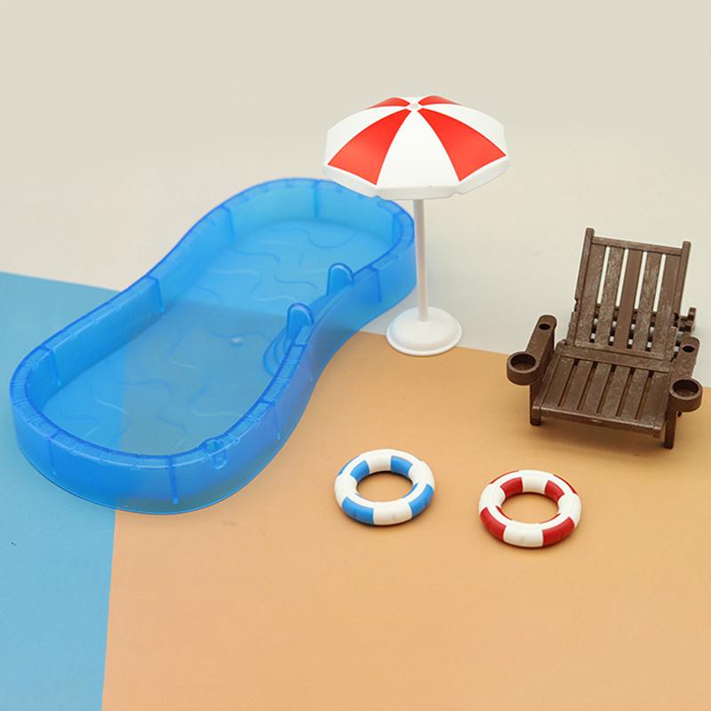 1Set Miniature Swimming Pool Swimming Circle Deck Chair Beach Umbrella Kits for Dollhouse Life Scenes Decor Aquarium Accessory