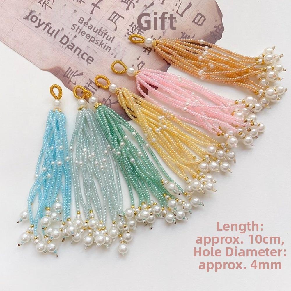 2pcs Ancient-style Tassels Beaded Keychain Handmade Bag Hanging Rope Crystal Pendant DIY Jewelry Accessory Multi-color