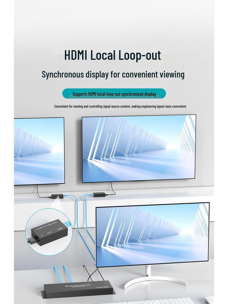 60м HD HDMI сплиттер-удлинитель 1x8 с POC и локальным выходом