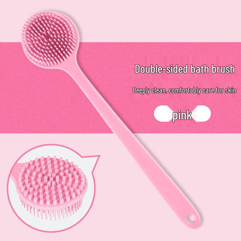Silicone Double-Sided Bath Brush with Long Handle - Massage Back Scrubber.