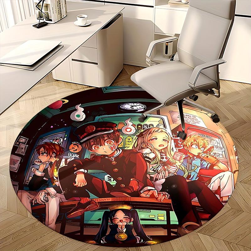 1pc Anime Cartoon Design Round Carpet - Office Chair Mat, Non-Slip Rug for Home Decor, Living Room, Bedroom, Game Room, Dormitory Flooring Gift.F051