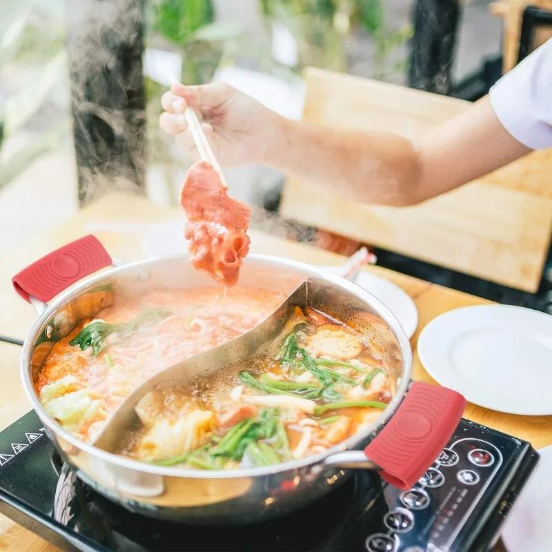 Силиконовые ручки-держатели для горячих кастрюль и сковородок, изолированные, для чугунной сковороды-вока, сковороды (Красный и черный) Крышка ручки