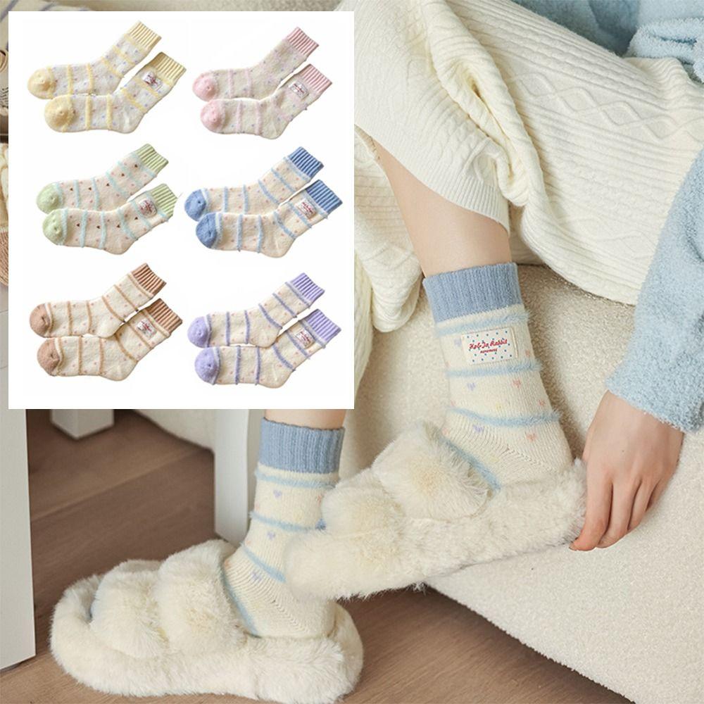 Absorb Sweat Mid Tube Socks Candy Color Thickened Floor Socks Korean Women's Socks Autumn Winter