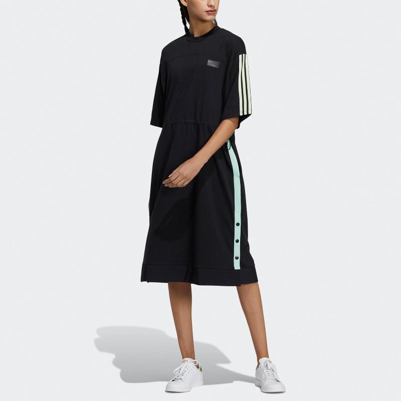 adidas Оригинальное платье Ryv Повседневное Дышащее А-силуэта С круглым вырезом С коротким рукавом Платье Женские платья Черное H39023