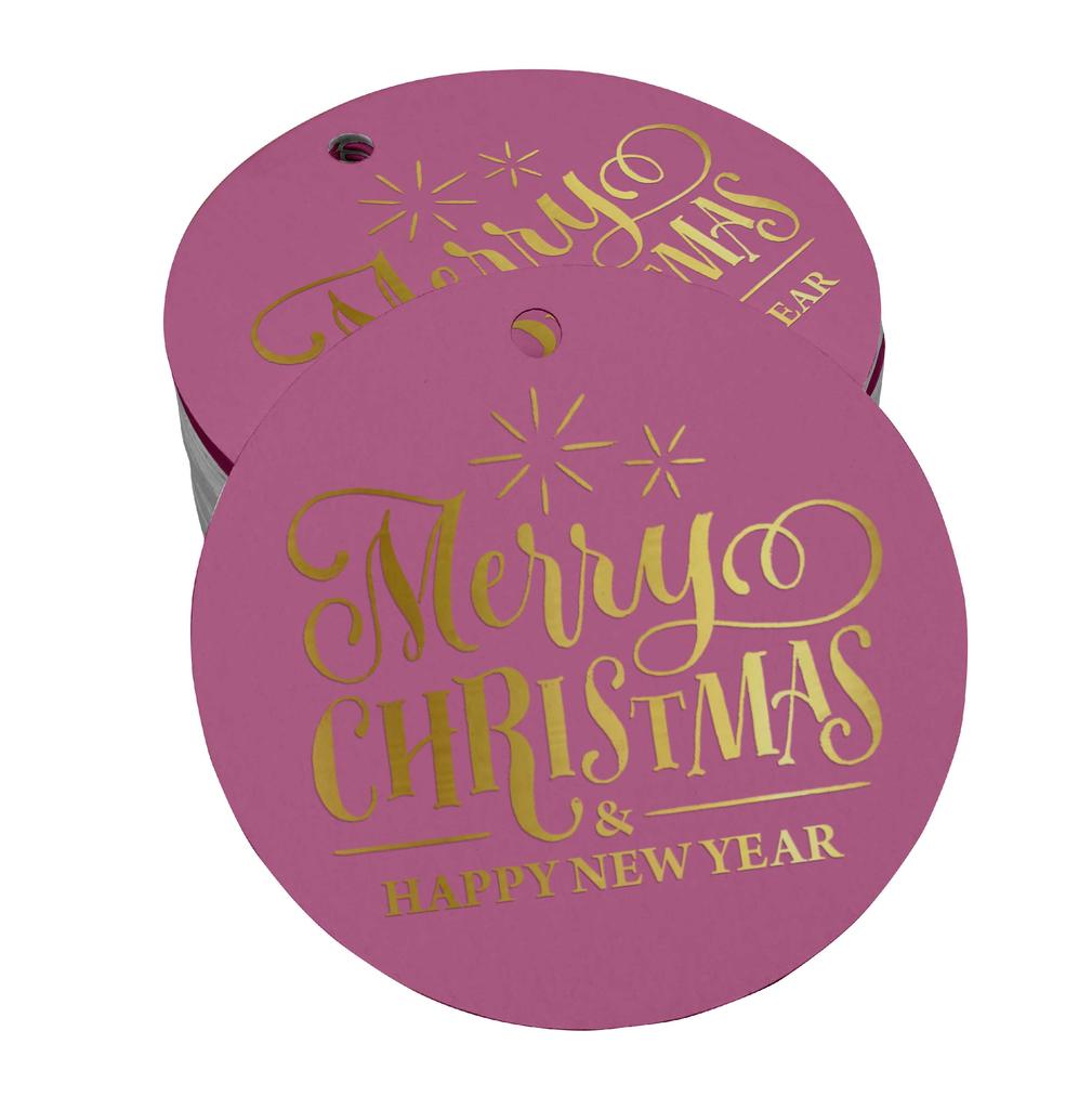 Inkdotpot Pack Of 100 Real Gold Foil Paper Tags Merry Christmas & Happy New Year Text Favor Hang