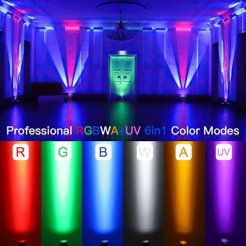 U`King 6x18W RGB LED Stage Lighting, Par Light, Rechargeable 8800mAh Battery, Wireless Operation with APP & Remote Control, WiFi, DMX, and Voice Contr