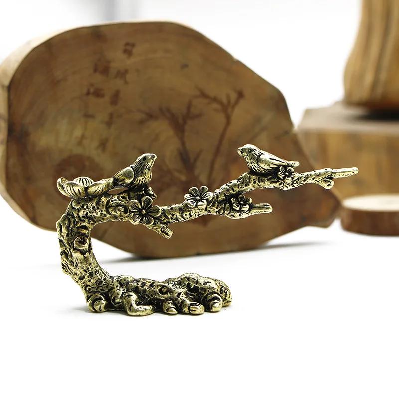 Чистая Медь Слива Счастливая Сорока Птица Миниатюрные Украшения Античная Латунь Статуэтка Кукушки Украшения Для Чайного Стола Декор Стола Ремесло
