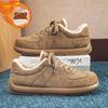 Fleece men's shoes winter new big head shoes soft sole low top board shoes leather surface versatile fashion casual Birkenstocks