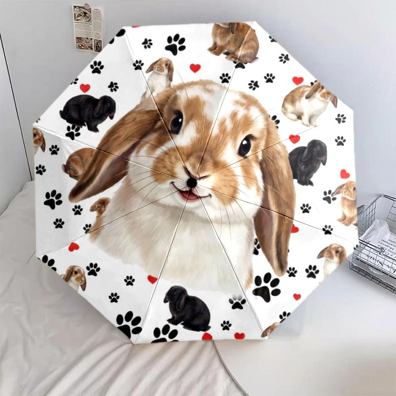 1 шт. Автоматический складной зонт - Узор с милыми кошками и кроликами, Портативный и складной дизайн с 8 спицами, Рождественские и новогодние подарки