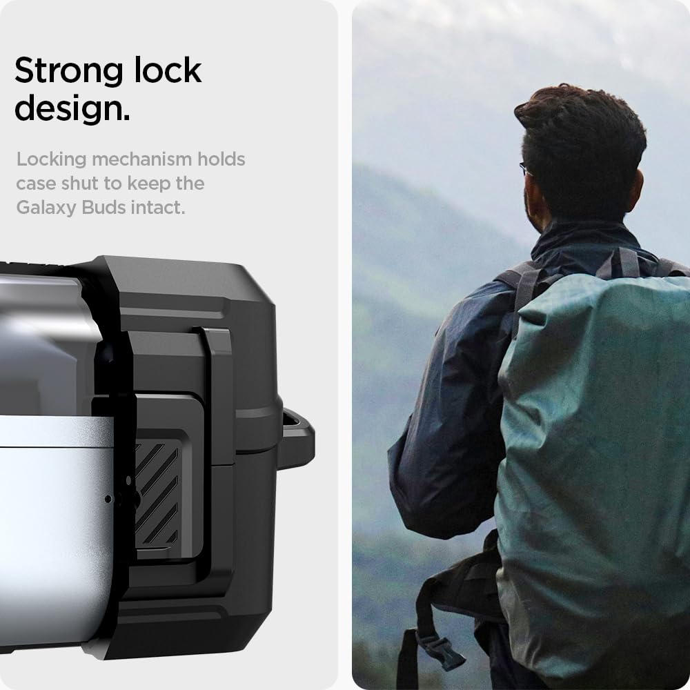 Spigen Galaxy Buds 3 3 Функция блокировки чехла Беспроводная зарядка Защита от потери с карабином Интегрированный противоударный чехол Поглощение ударов Зарядный индикатор