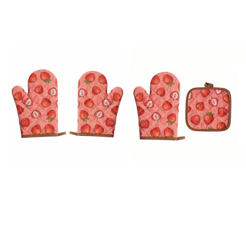 2pcs Heat Resistant Cotton Oven Mitts Thickened Kitchen Microwave Mittens  Cooking Tool