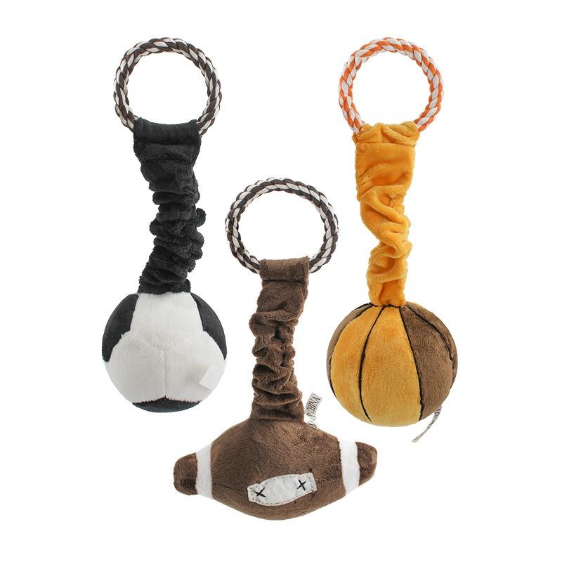 Plush Soccer Shaped Pet Tug Rope Squeaky Chew Toy For Teeth Cleaning