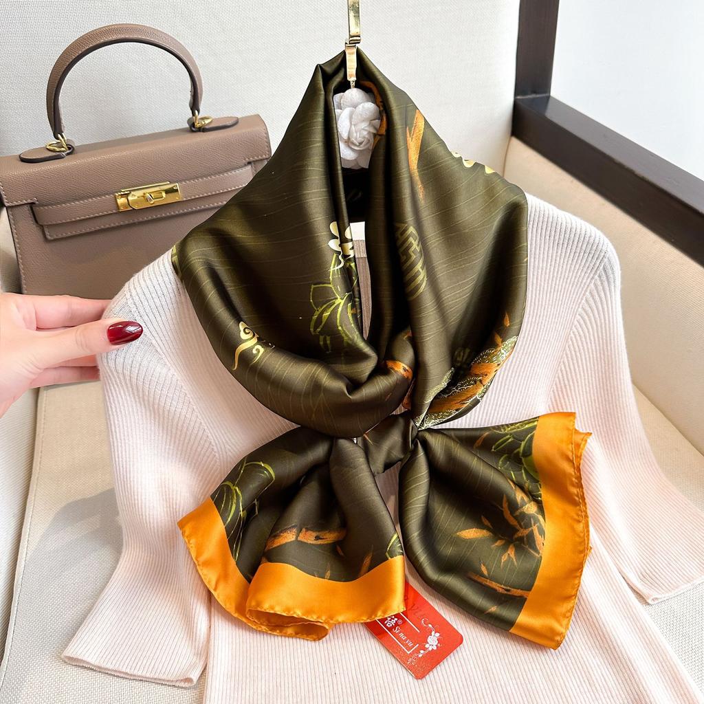 Women's Air-conditioning Room Outside the Shawl Spring and Summer Plant Flowers Travel Holiday Sunscreen Thin Silk Scarf