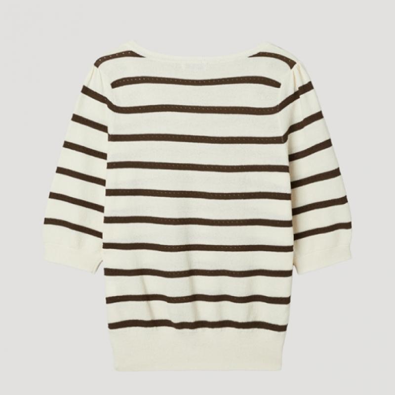 [shs Miss] Square Neck Stripe Knit Sskpop22240 Br