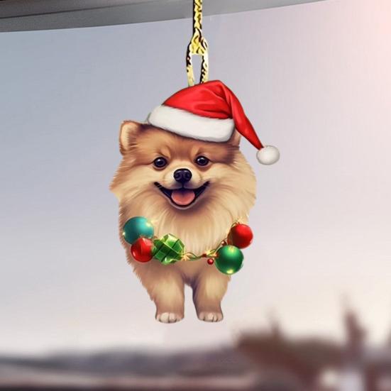 Рождественская собака, зеркало заднего вида, подвеска, украшение для автомобиля, милый щенок в рождественской шапке, украшения для рождественской елки, автомобильные аксессуары