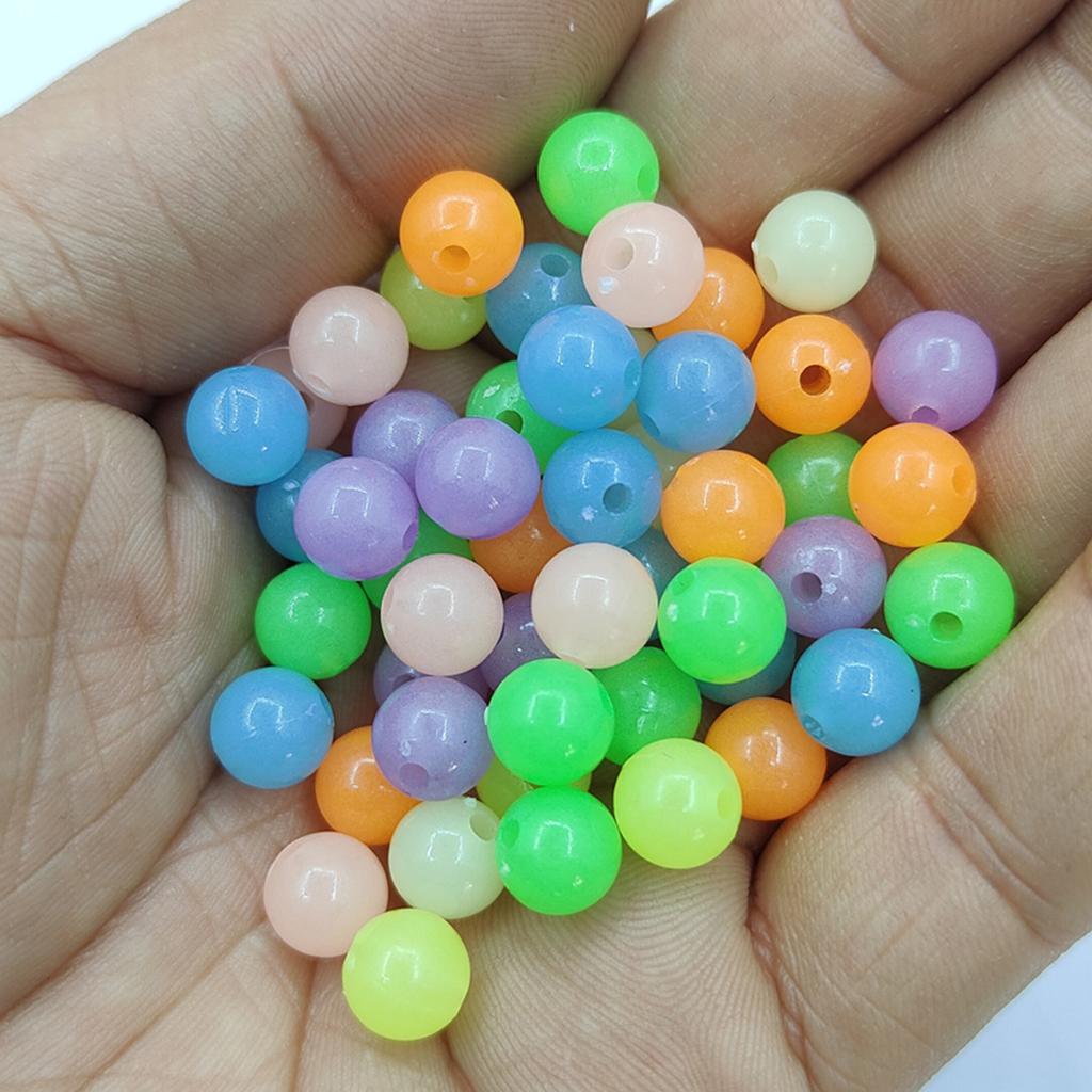 100Pcs 6mm/8mm/10mm Round Necklace Bracelet Making Beads Luminous Acrylic Creative DIY Jewelry Accessories Candy Color Materials Handmade