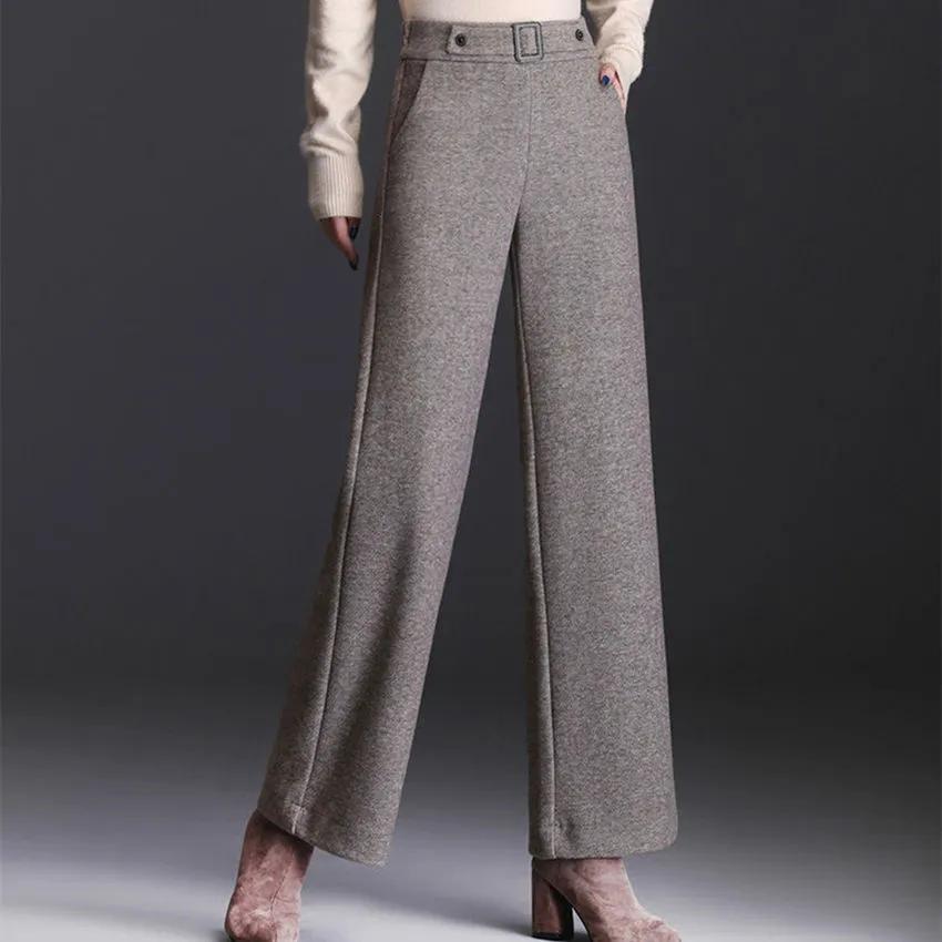 Autumn Winter Thicken Straight Pantalones Womens Wide Leg Pants Elegant Baggy High Waist Warm Pantalon