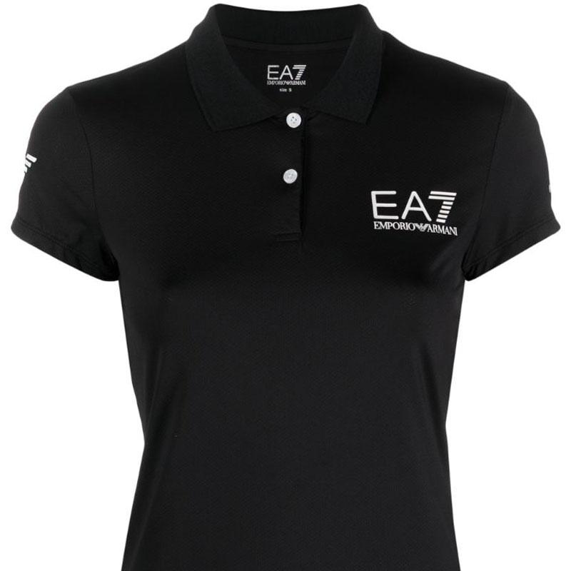 Emporio Armani Женская футболка-поло с принтом логотипа EA7, короткий рукав, черная 8NTF70-TJEMZ-1200