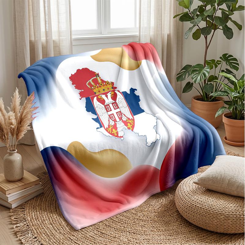 Serbia Printed Flannel Blanket Skin Friendly Warm Decorative Throw for Indoor Couch Bed Daily Use