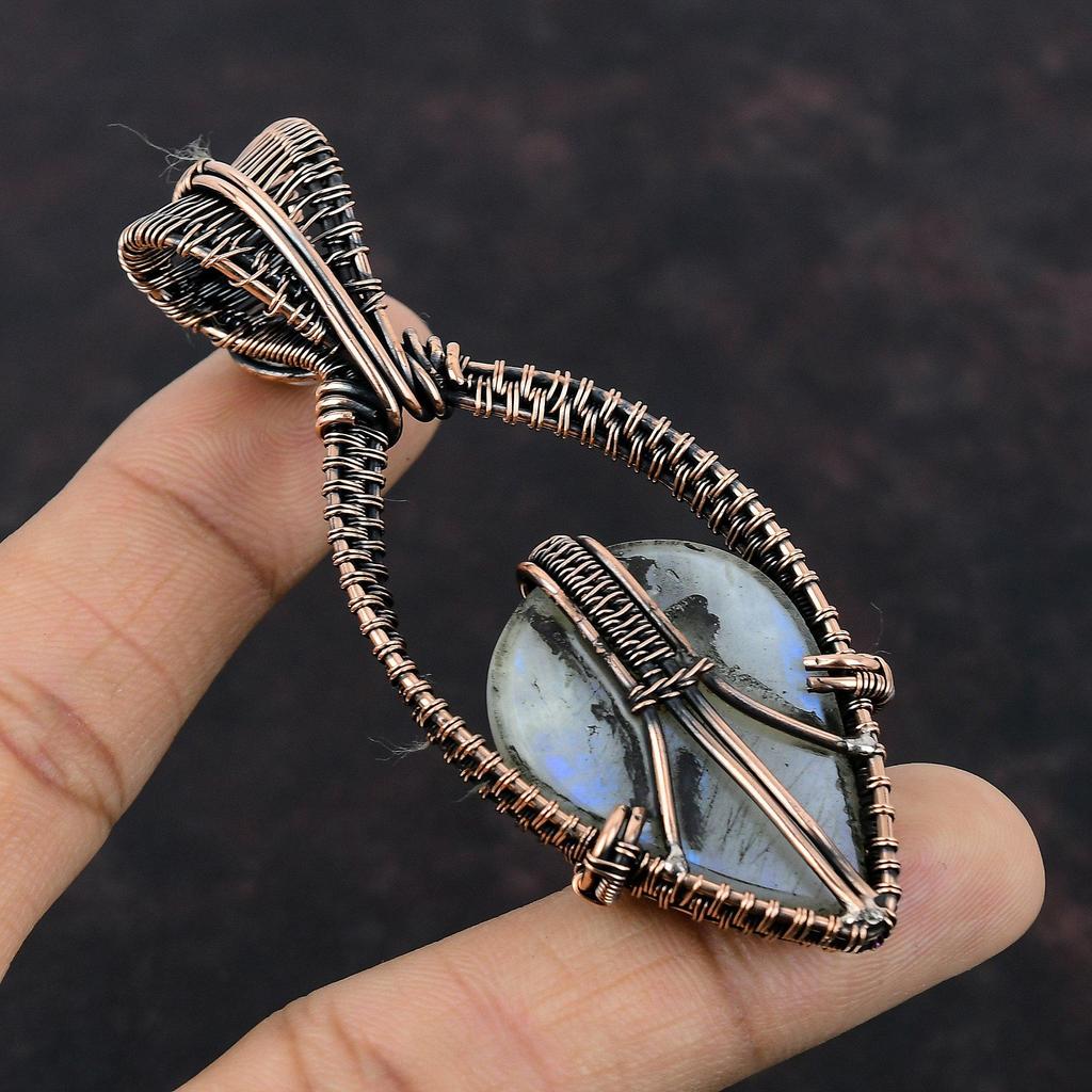 Rainbow Moonstone Pendant Copper Wire Wrapped Gemstone Pendant Moonstone Jewelry Handmade Unique Pendant Copper Wire Jewelry Gift For Mother