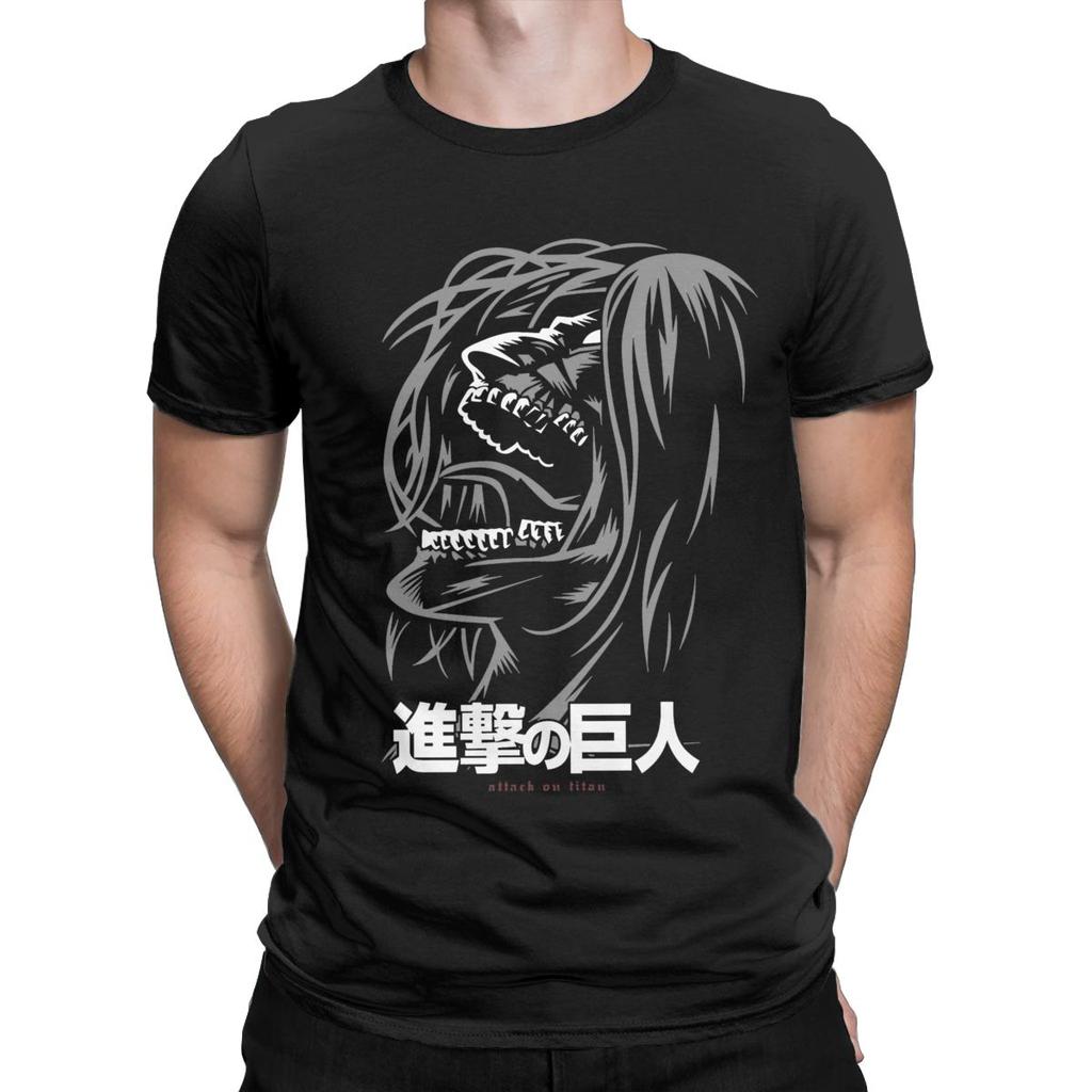 Футболки Eren Jeager Yeager Anime AOT для мужчин, винтажная футболка из чистого хлопка, круглый вырез, короткий рукав, футболки, топы больших размеров
