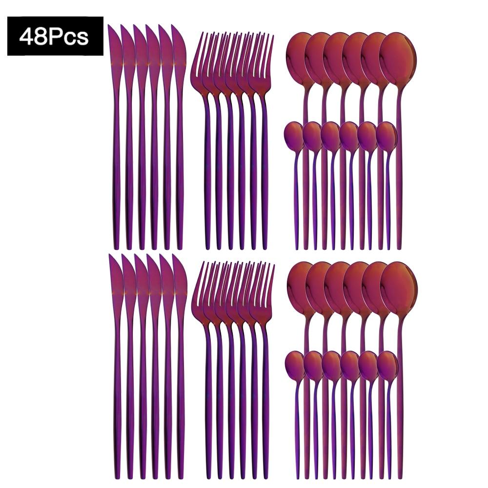48Pcs Gold Mirror Polishing Cutlery Set Stainless Steel Dinnerware Tableware Knife Fork Spoon Coffee Spoon Flatware Home Party