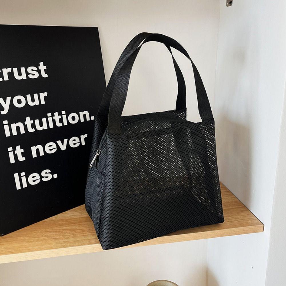 Large Capacity Mesh Tote Beach Bag Casual Bath Storage Handbag Cosmetic Zipper Pouch  Beach