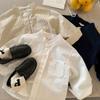 Kids Cotton Long Sleeve Shirt With Stand Collar Striped Unisex Toddler Boy Girl Fashion Top