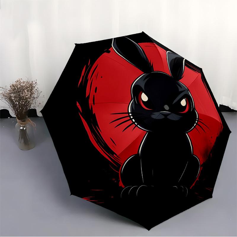 1pc Black Bunny Automatic Open/Close Folding Umbrella - Compact 8-Rib Design, Daily Use, Perfect Gift for Friends & Family yy260327096